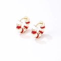 Modern hoop earrings featuring vibrant red and white striped enamel and gold accents - Red and White