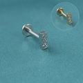 Strakke roestvrijstalen staaf oorbellen met drie ronde zirkonia's in zilver en goud finish - Stijl A (Drie-stenen staafje) / 1.2x8mm / Zilver