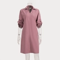 Detail view of pink corduroy dress with adjustable buttoned sleeves and textured fabric - S / Fuschia