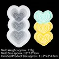 Molde de silicona con tres corazones B451 para velas y jabones en menta y amarillo - Triple Corazón (B451)