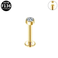 ASTM F136 titanium labret stud with golden finish and round clear cubic zirconia - Single Gem-Gold
