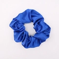 Classic navy blue satin scrunchie with elegant folds and a silky glossy finish - Blue
