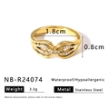 Detailed view of a gold chain ring with white cubic zirconia and size measurements - Gold Chain Style Zirconia Inlaid Ring (NB-R24074)