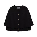Close-up of black knit poncho with round neck and buttons on a white background - S / Black