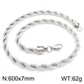 Silver stainless steel twist rope chain necklace with lobster clasp, 600mm long - 7mm-60cm(KN228884-Z)