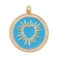 Blue enamel heart sunburst pendant with sparkling cubic zirconia in gold plated finish - Sky Blue Round Heart Sunburst Style (K055896-Sky Blue)