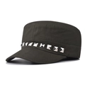 Olive green cadet cap with silver square metal studs and durable cotton canvas fabric - Adjustable / Rivet Army Green