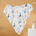 Soft 6-layer cotton gauze baby towel with cute blue whale and starfish ocean print - Straight Edge-Baby Whale