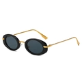 Retro oval black frame sunglasses with gold metal temples and dark gray lenses - Black Frame Gold Temple Grey Lens
