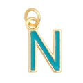 Golden letter N necklace pendant with turquoise enamel inlay and open ring clasp - Sky Blue - Letter N
