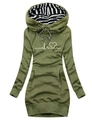 Detail of army green slim fit hoodie dress with heart rate print and drawstring hood - S / Tops / Army Green (Heart Print)