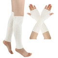 Conjunto de calentadores y guantes sin dedos de punto blanco con textura acanalada - Tamaño Pequeño / Blanco