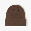Minimalist double-layered dark brown knit beanie with wide fold-up cuff and thick thermal texture - Coffee