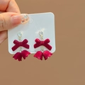 Red flocking bow earring with S925 silver needle on card display - E2756-6 Bow Zirconia Flower Style