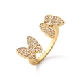 Anello a farfalla in rame placcato oro 18K con micro-pavé di pietre in zirconio - Farfalla Dorata 01