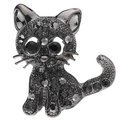 Cartoon sitting cat brooch in gunblack finish with sparkling dark grey rhinestones - Black Cat B07588