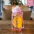 Pink 400ml portable transparent plastic sports bottle with Classic text and wrist strap - 400ml / Pink