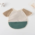 Waterproof baby bib with short wing sleeves and dark green spill-proof pocket - Shawl - Light Gray Color Block / One Size