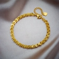 Chunky gold-plated punk style woven bracelet with heart pendant and adjustable chain - Heart Tag Gold Woven Bracelet (B1251)