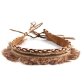 Bohemian braided hemp headband with tassels and cow head metal accent in brown - 11-Gold Chain Tassel Brown