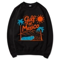 Classic black Gulf of Mexico beach hoodie with sunset and palm tree graphics on white background - S / Black
