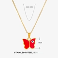 Collier en acier doré avec pendentif papillon émail rouge et œil maléfique - Style Papillon Rouge