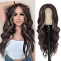 Long wavy lace wig for women with brown and blonde highlights on a white background - Brown Mixed Gold