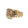 Adjustable gold band ring with X-letter octagon top and inlaid purple cubic zirconia - Adjustable Open / Letter X