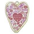 Pendentif coeur blanc avec texte Happy Valentines Day et bordure en métal doré - 31x24mm / Cœur Léopard Blanc
