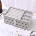Three-tier acrylic jewelry box with grey velvet drawers and crystal handles for storage - Grey 3 Layers / 23.5*13.5*11cm