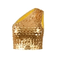 Detailansicht eines goldenen One-Shoulder-Crop-Tops mit lasergeschnittener Textur - S / Gold