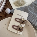 Handmade brown embroidered bear hair clips with party hats for kids, set of two - Beaded Blue Hat Coffee Bear Clip