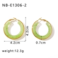 18k gold plated stainless steel open hoop earrings with green resin and 4.2cm diameter - Dark Green Texture (NB-E1306-2)