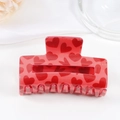 Pinza per capelli quadrata rossa con motivi a cuore in resina liscia per acconciature - Rosso con trama a cuore