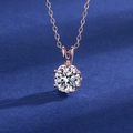 Rose gold necklace with a brilliant round-cut diamond pendant on blue velvet - Two-carat Rose Gold Rabbit Necklace Xl-75