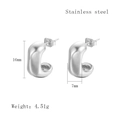 Minimalist silver geometric C-shape stainless steel hoop earrings in 16mm x 7mm size - Silver Style (LE3530)