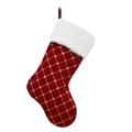 Rode kerstsok met gouden paillettenrooster en witte rand van imitatiebont op witte basis - Rood