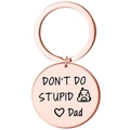 Rose gold stainless steel keychain with Don't Do Stupid Dad engraving and heart - Rose Gold STUPID-DAD