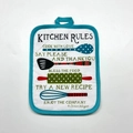 Quilted cotton potholder featuring blue trim and vintage kitchen rules illustration - Blue Tableware
