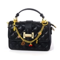 Black quilted leather handbag with gold chain and colorful strawberry fruit charms - BG00006 Black Bag Decoration Chain (Red Cherry/Heart)