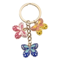 Golden keychain with colorful butterfly enamel pendants in pink, yellow and blue colors - Three-Color Butterfly (ER716)