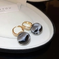 Golden circle drop earrings with marbled stone bead and sparkling pavé crystals - 75# Ear Buckle - Gold - Grey - Black
