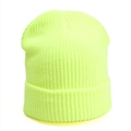 Neon yellow ribbed knit beanie with a stylish fold-over cuff for winter warmth - One Size / Elastic / Neon Yellow