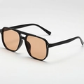 Retro double-bridge oversized pilot sunglasses with black frame and orange lenses - Black Frame Light Tea Lens