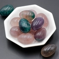 Egg shaped 30mm polished fluorite and rose quartz gemstones in a white dish - Fluorite (1pc)
