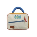 Neceser portátil de colores beige, amarillo y azul con bordado Lucky+1 y asa azul - Caqui-Beige