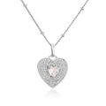 Collar con colgante de corazón plateado con pavé de circonitas y piedra central de corazón - Oro Blanco Corazón Circonia Clara