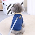 Blue dog winter jacket with teddy bear embroidery and integrated leash attachment ring - S / Deep Sea Blue