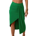 Three-piece emerald green high-waisted bikini skirt with asymmetric ruched design - S / Skirts / Green