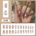 Translucent brown press-on nails with silver metallic lines and 3D heart rhinestones - Nude Pink Silver Gradient Heart Rhinestone Style (D-88) / 24 Pcs/Set